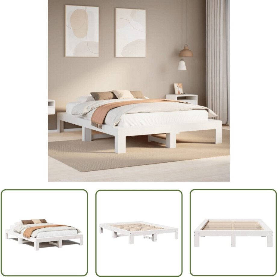 vidaXL Houten Bed - Bedframe - Bedframe zonder matras massief grenenhout wit 150x200 cm - Grenenhouten Bed - Bed - Slaapkamer afbeelding 1