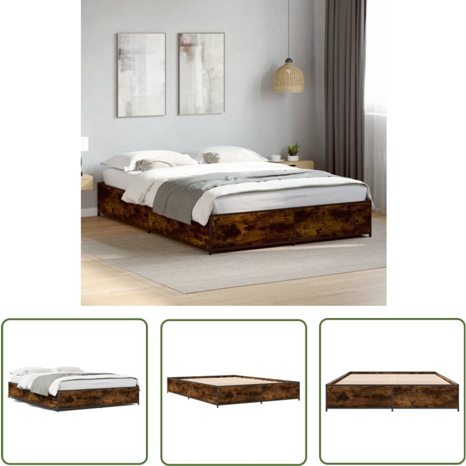 vidaXL Houten Bed - Bed Frame - Bedframe bewerkt hout metaal gerookt eikenkleurig 140x200 cm - Bruine Bed - Tweepersoonsbed - Boxspring Bed vidaXL Houten Bed - Bed Frame - Bedframe bewerkt hout metaal gerookt eikenkleurig 140x200 cm - Bruine Bed - Tweepersoonsbed - Boxspring Bed afbeelding 1