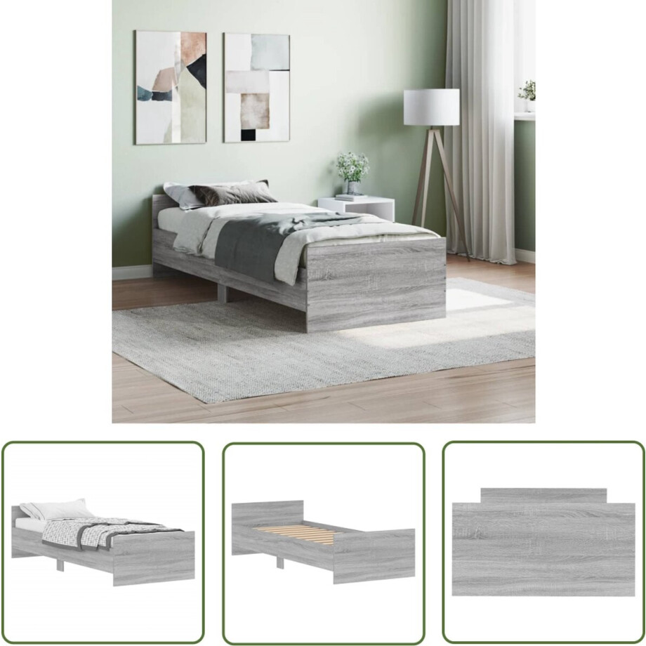 vidaXL Bedframe - Slaapcomfort - Bedframe bewerkt hout grijs sonoma eiken 75x190 cm - Grijs Bed - Sonoma Eiken - Tweepersoonsbed afbeelding 1