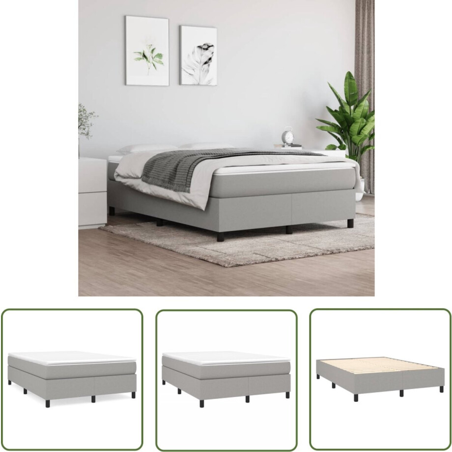 vidaXL Tweepersoons Bed - Boxspring Frame - Bedframe zonder matras stof lichtgrijs 140x200 cm - Bed Frame - Slaapkamer Meubels - Grijs Bed afbeelding 1