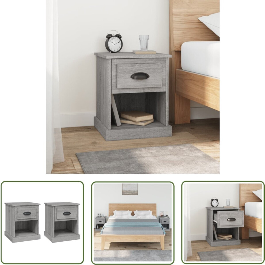 vidaXL Kastjes - Nachtkastjes - Nachtkastjes 2 st 39x39x47,5 cm bewerkt hout grijs sonoma eiken - Meubilair - Bedroom Furniture - Grijse Kamerdecoratie afbeelding 1