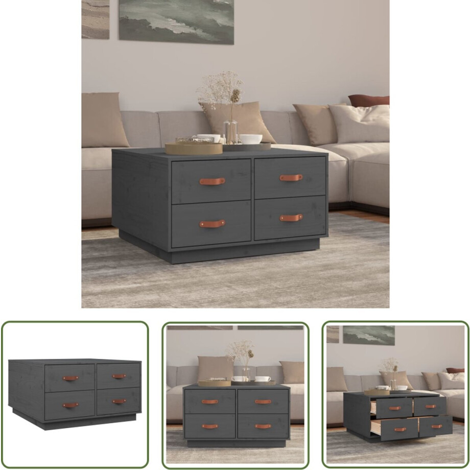 vidaXL Grenoble Hout - Salontafel - Salontafel 80x80x45 cm massief grenenhout grijs - Grijze Salontafel - Landelijke Salontafel - Tv Tafeltje vidaXL Grenoble Hout - Salontafel - Salontafel 80x80x45 cm massief grenenhout grijs - Grijze Salontafel - Landelijke Salontafel - Tv Tafeltje afbeelding 1