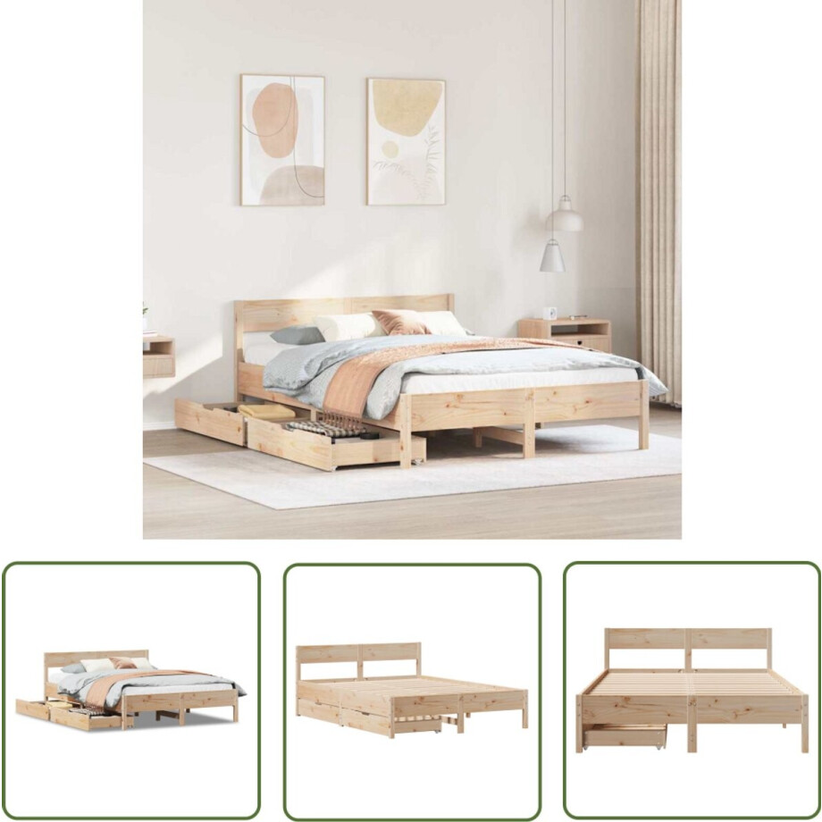 vidaXL Houten Bed - Bedframe - Bedframe zonder matras massief grenenhout 140x190 cm - Grenen Hout - Tweepersoonsbed - Boxspring afbeelding 1