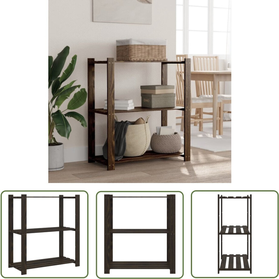 The Living Store Opbergrek - Grenenhout - 80 x 38 x 90 cm - Zwart afbeelding 1