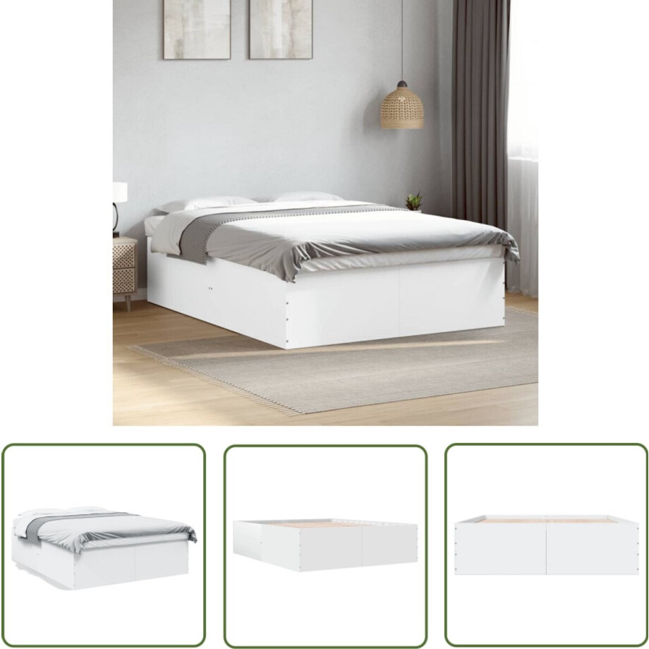 vidaXL Houten Bed - Bed Frame - Bedframe bewerkt hout wit 160x200 cm - Wit Bed - Tweepersoons Bed - Slaapcomfort afbeelding 1