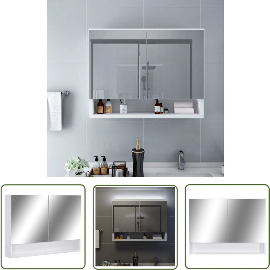 vidaXL Led Spiegelkast - Badkamer Spiegelkast - Badkamerspiegelkast LED 80x15x60 cm MDF wit - Badkamermeubilair - Mdf Kast - Opbergkast Badkamer afbeelding 1