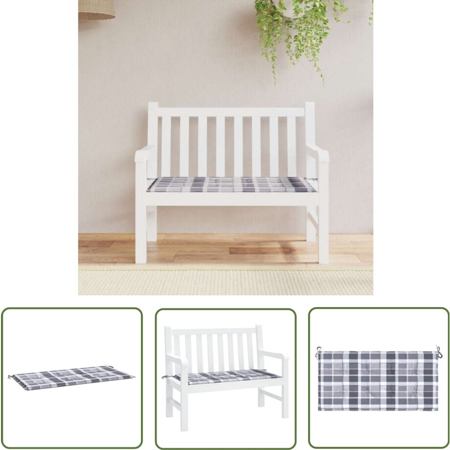 vidaXL Oxford Stof - Tuinbankkussen - Tuinbankkussen 120x50x4 cm oxford stof ruitpatroon grijs - Schuimvezel - Waterafstotend - Buitenkussen vidaXL Oxford Stof - Tuinbankkussen - Tuinbankkussen 120x50x4 cm oxford stof ruitpatroon grijs - Schuimvezel - Waterafstotend - Buitenkussen afbeelding 1