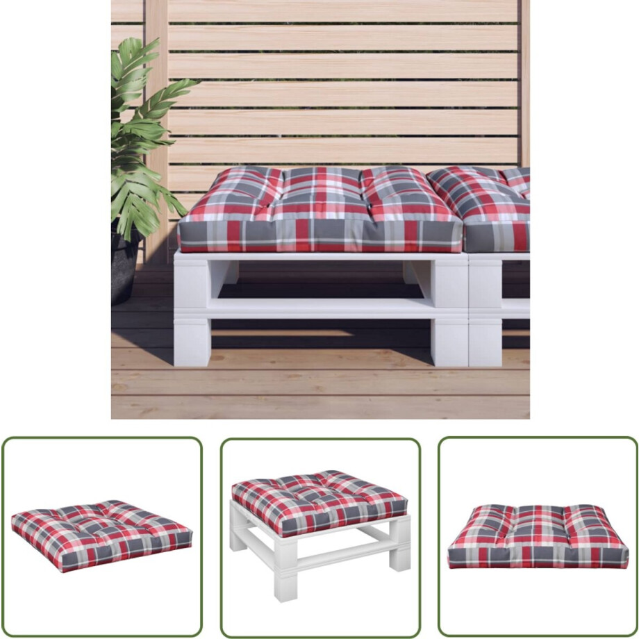 vidaXL Palletkussen - 80x80x12 cm - Rood Ruitpatroon Palletkussen - Tuinkussen - Balkon Kussen - Zitkussen - Outdoor Kussen afbeelding 1