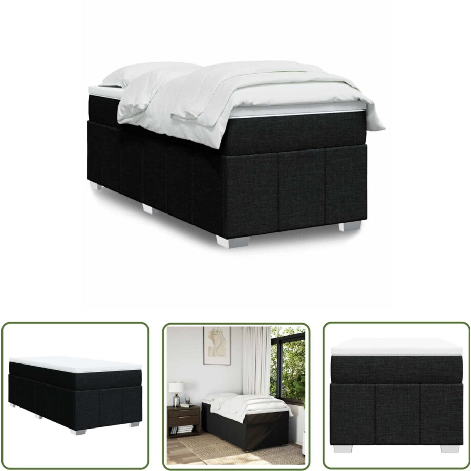 vidaXL Boxspringbed - Boxspring - Boxspring met matras stof zwart 100x200 cm - Matras - Pocketveringmatras - Bed Frame vidaXL Boxspringbed - Boxspring - Boxspring met matras stof zwart 100x200 cm - Matras - Pocketveringmatras - Bed Frame afbeelding 1