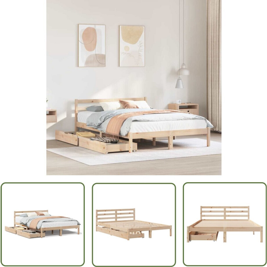 vidaXL Bedframe zonder matras massief grenenhout 150x200 cm - Dynammometer Sleutel - Sleutelset - Gereedschap - Drapers Tools - Klikmechanisme afbeelding 1