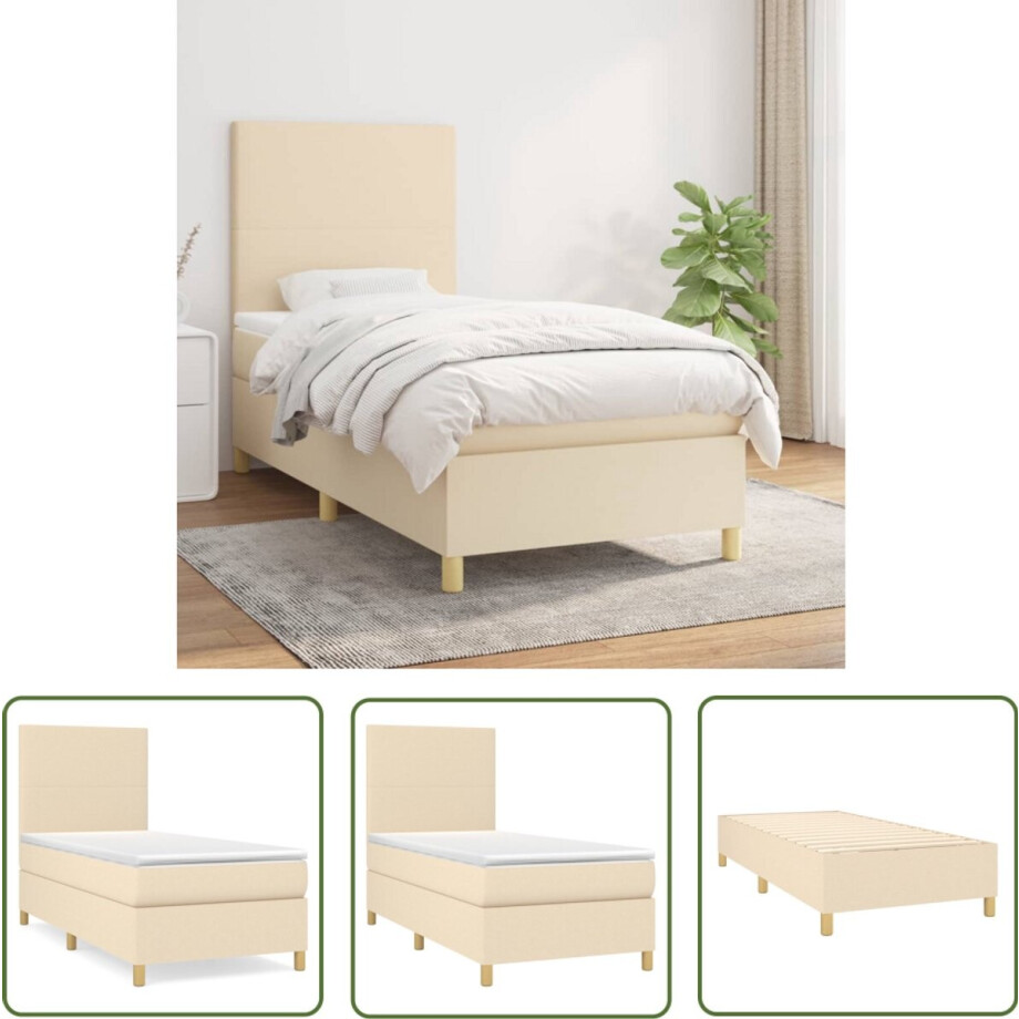 vidaXL Boxspring - Crème - Inclusief Matras - 90x190 cm Boxspringbed - Boxspring - Tweepersoonsbed - Slaapcomfort - Slaapkamerinrichting afbeelding 1