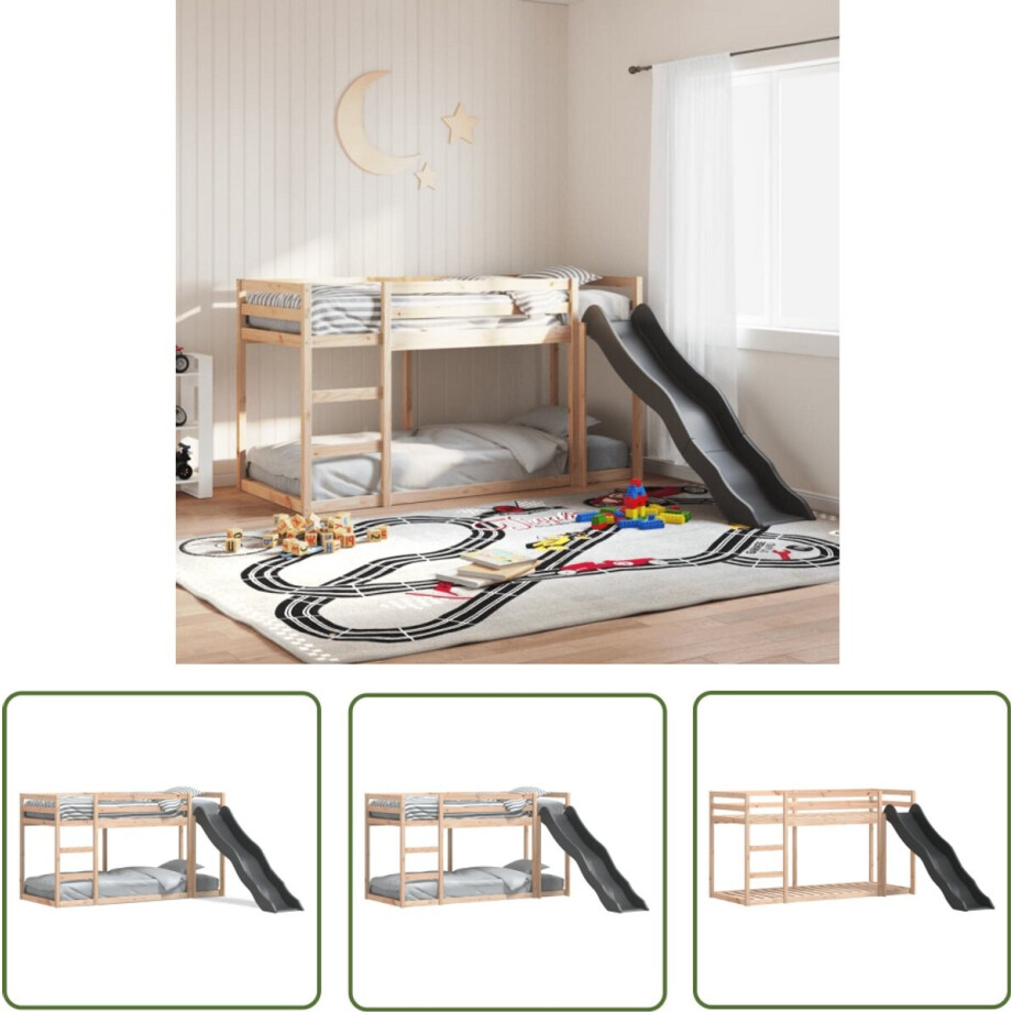 vidaXL Kinderbed - Stapelbed - Stapelbed met glijbaan en ladder massief grenenhout 80x200 cm - Grenenhouten Bed - Glijbaan - Halfhoogslaper vidaXL Kinderbed - Stapelbed - Stapelbed met glijbaan en ladder massief grenenhout 80x200 cm - Grenenhouten Bed - Glijbaan - Halfhoogslaper afbeelding 1