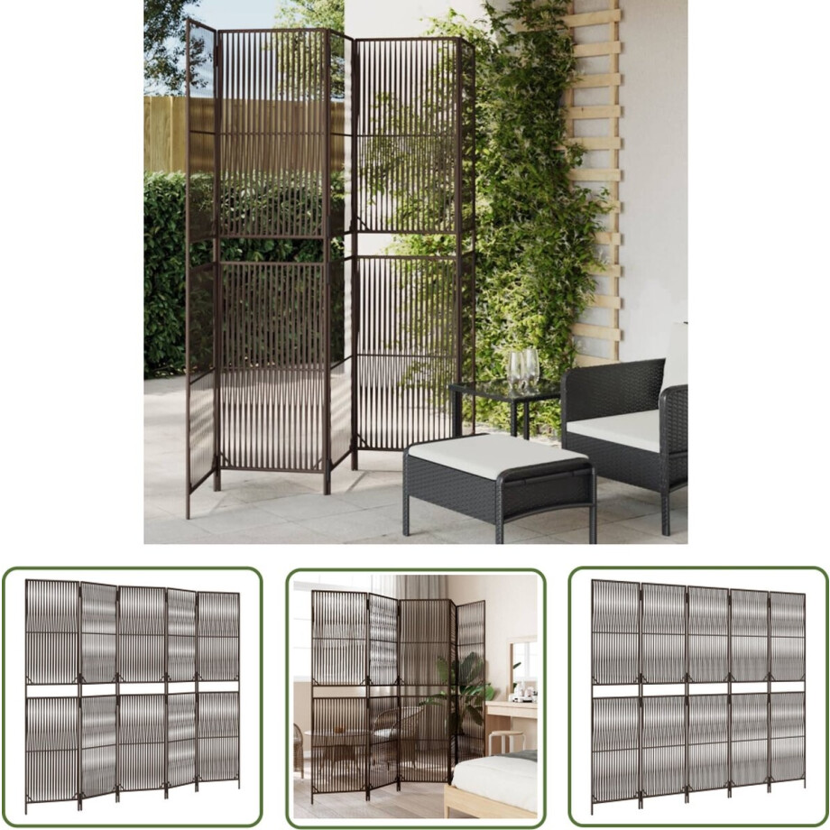 vidaXL Poly Rattan - Kamerscherm - Kamerscherm 5 panelen poly rattan bruin - Scheidingswand - Privacy Screen - Woonaccessoires afbeelding 1