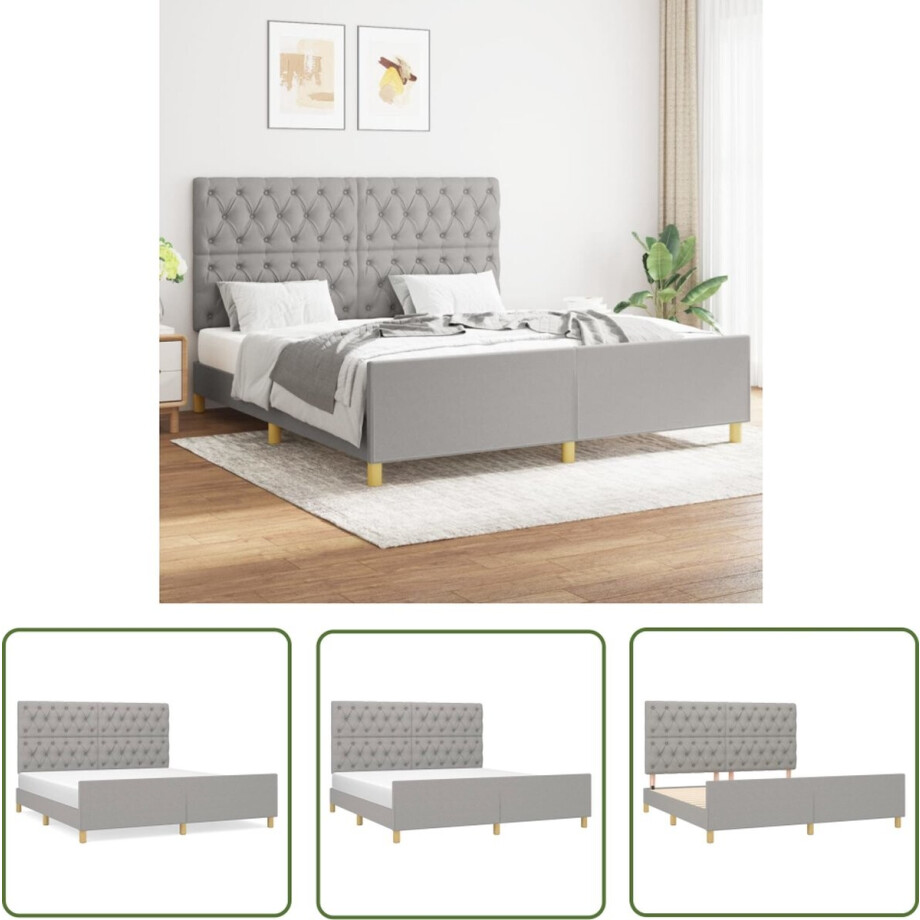 vidaXL Tweepersoons Bed - Bed Frame - Bedframe zonder matras stof lichtgrijs 160x200 cm - Boxspring - Hoofdeinde - Grijs Bed vidaXL Tweepersoons Bed - Bed Frame - Bedframe zonder matras stof lichtgrijs 160x200 cm - Boxspring - Hoofdeinde - Grijs Bed afbeelding 1