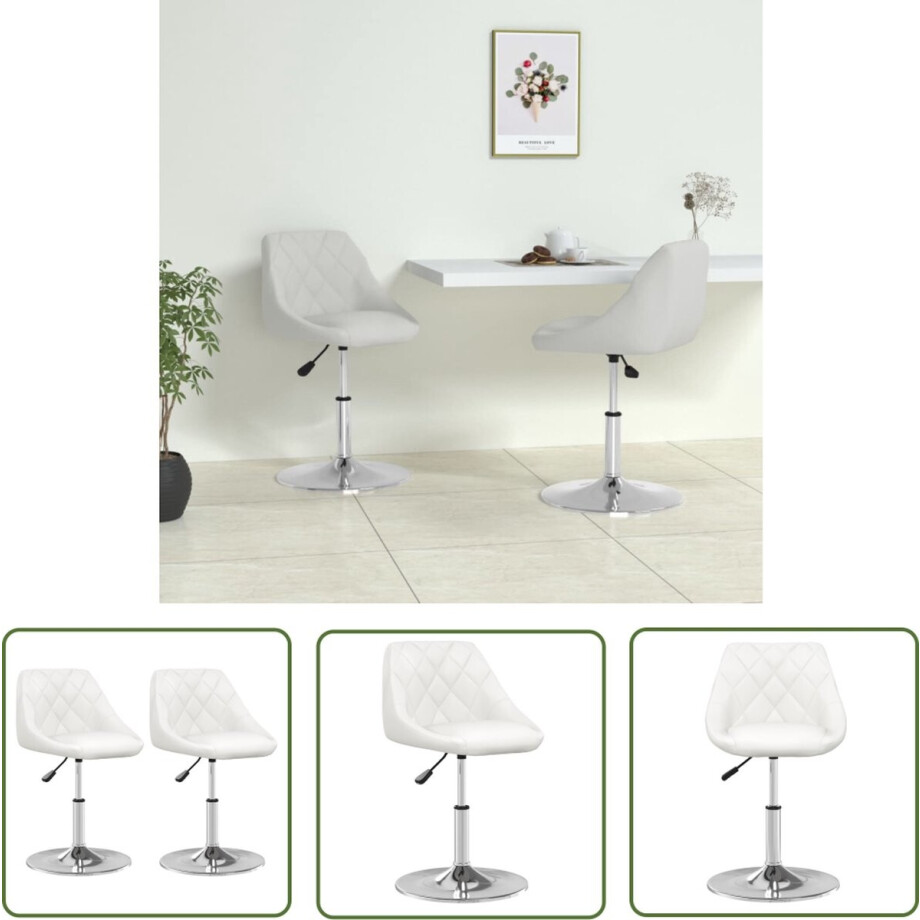 vidaXL Keukenstoel - Eetkamerstoel - Eetkamerstoelen 2 st kunstleer wit - Kunstleder - Witte Stoel - Draaistool vidaXL Keukenstoel - Eetkamerstoel - Eetkamerstoelen 2 st kunstleer wit - Kunstleder - Witte Stoel - Draaistool afbeelding 1