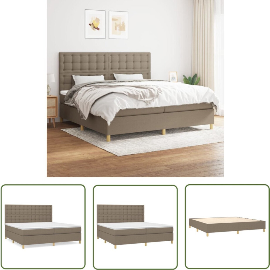vidaXL Boxspring - Boxspringbed - Boxspring met matras stof taupe 200x200 cm - Tweepersoonsbed - Stapelbare Beddengoed - Pocketed Spring Mattress vidaXL Boxspring - Boxspringbed - Boxspring met matras stof taupe 200x200 cm - Tweepersoonsbed - Stapelbare Beddengoed - Pocketed Spring Mattress afbeelding 1