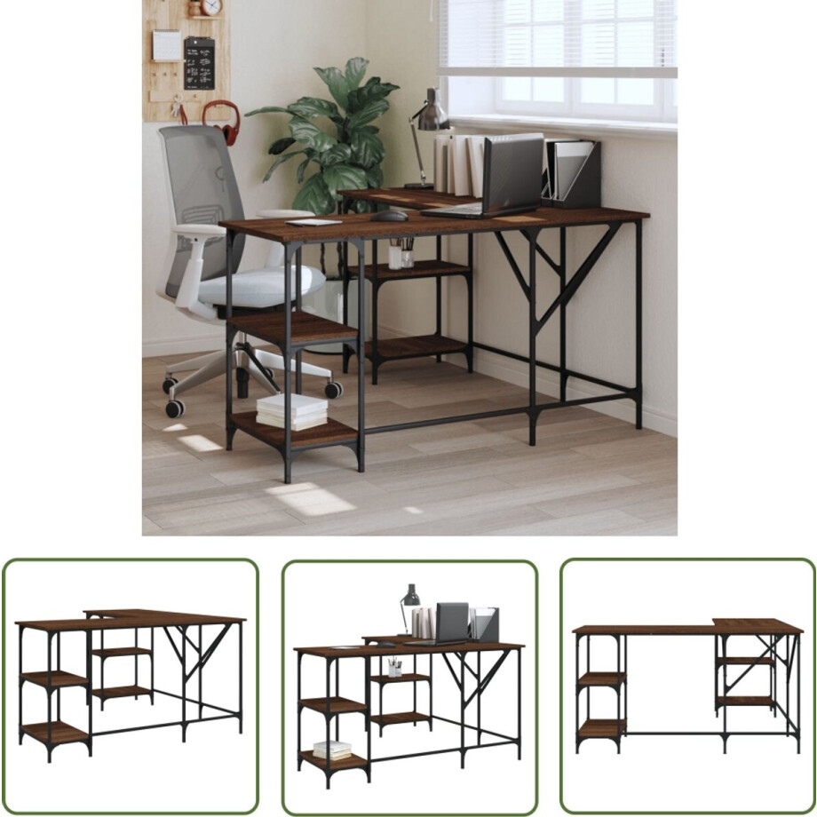 vidaXL Houten Bureau - Bureau - Bureau 139x139x75 cm bewerkt hout bruin eikenkleur - Werkblad - Home Office - Computer Bureau afbeelding 1