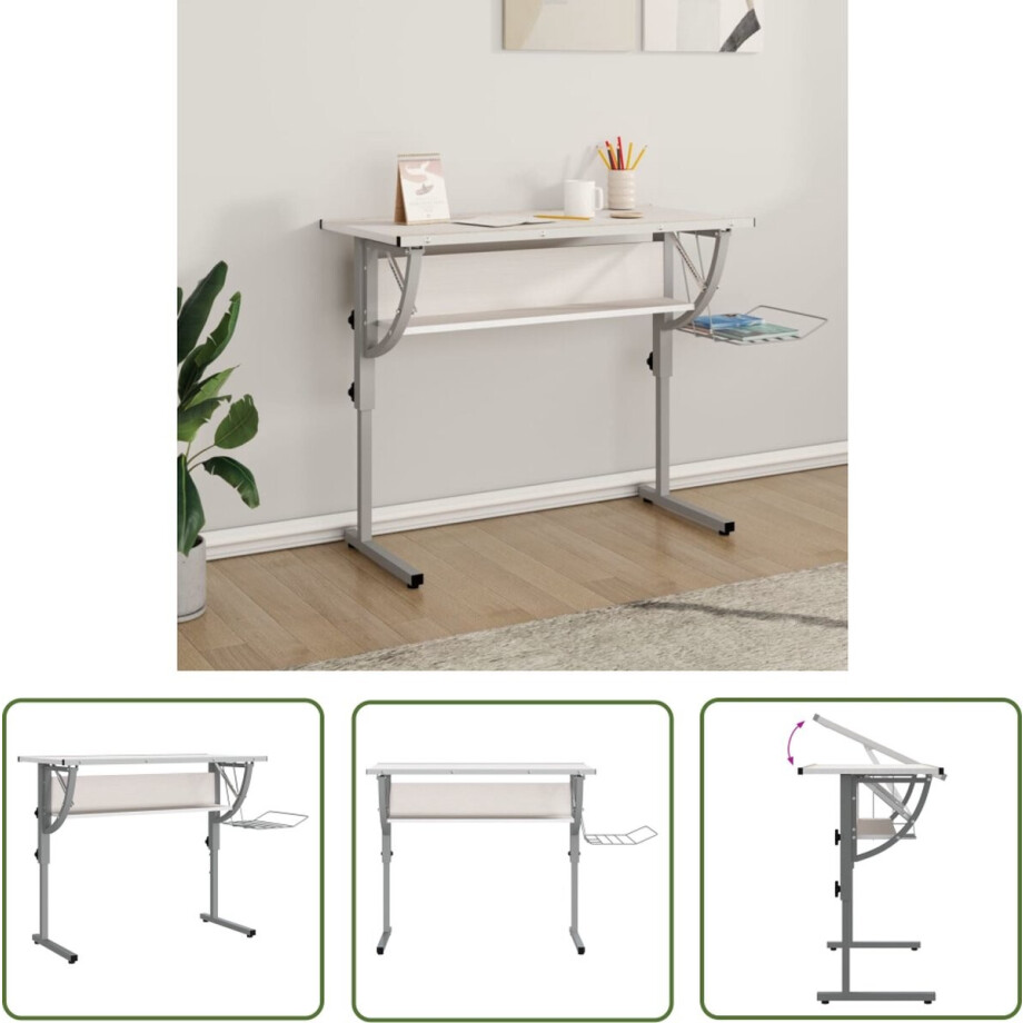 vidaXL Tekentafel - Schrijftafel - Tekentafel 110x53x(58-87) cm bewerkt hout en staal wit/grijs - Bureaus - Studentenburea - Home Office vidaXL Tekentafel - Schrijftafel - Tekentafel 110x53x(58-87) cm bewerkt hout en staal wit/grijs - Bureaus - Studentenburea - Home Office afbeelding 1