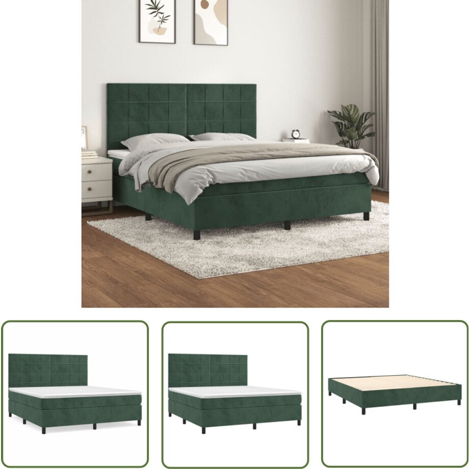 vidaXL Boxspring - Fluweel - Donkergroen - 160x200 cm Boxspringbed - Tweepersoons Bed - Donkere Kleuren - Fluweel Bed - Verstelbaar Hoofdbord vidaXL Boxspring - Fluweel - Donkergroen - 160x200 cm Boxspringbed - Tweepersoons Bed - Donkere Kleuren - Fluweel Bed - Verstelbaar Hoofdbord afbeelding 1