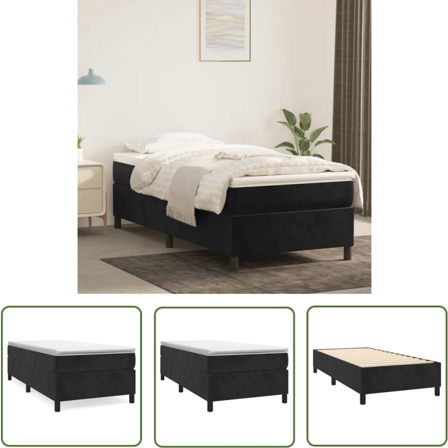 vidaXL Bedframe - Boxspringframe - Bedframe fluweel zwart 90x200 cm - Tweepersoon - Zitzitting - Velvet afbeelding 1