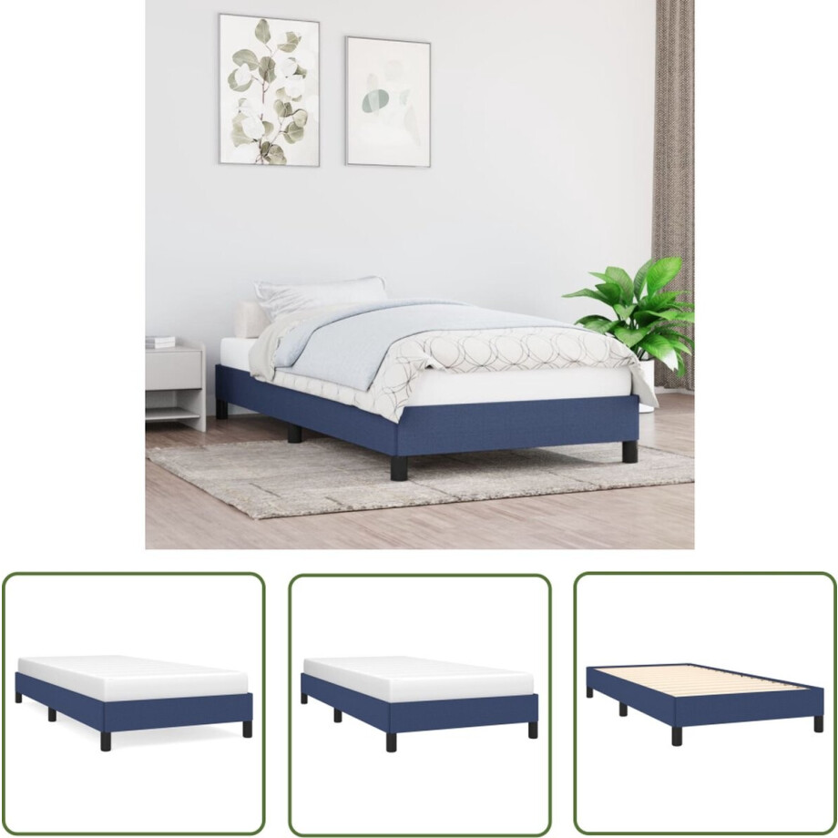 vidaXL Tweepersoons Bed - Bedframe - Bedframe zonder matras 100x200 cm stof blauw - Boxspring Bed - Blauwdruk Bed - Stoffen Bed vidaXL Tweepersoons Bed - Bedframe - Bedframe zonder matras 100x200 cm stof blauw - Boxspring Bed - Blauwdruk Bed - Stoffen Bed afbeelding 1