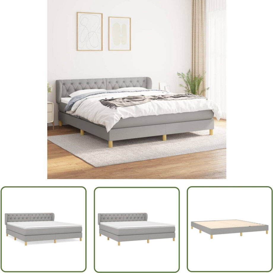 vidaXL Boxspring - Boxspringbed - Boxspring met matras stof lichtgrijs 160x200 cm - Bed - Slaapcomfort - Ligcomfort afbeelding 1