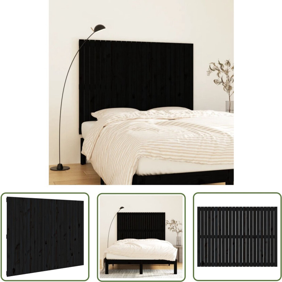 vidaXL Hoofdboard - Wanddecoratie - Wandhoofdbord 146,5x3x110 cm massief grenenhout zwart - Klassieke Stijl - Hout - Grenenhout afbeelding 1