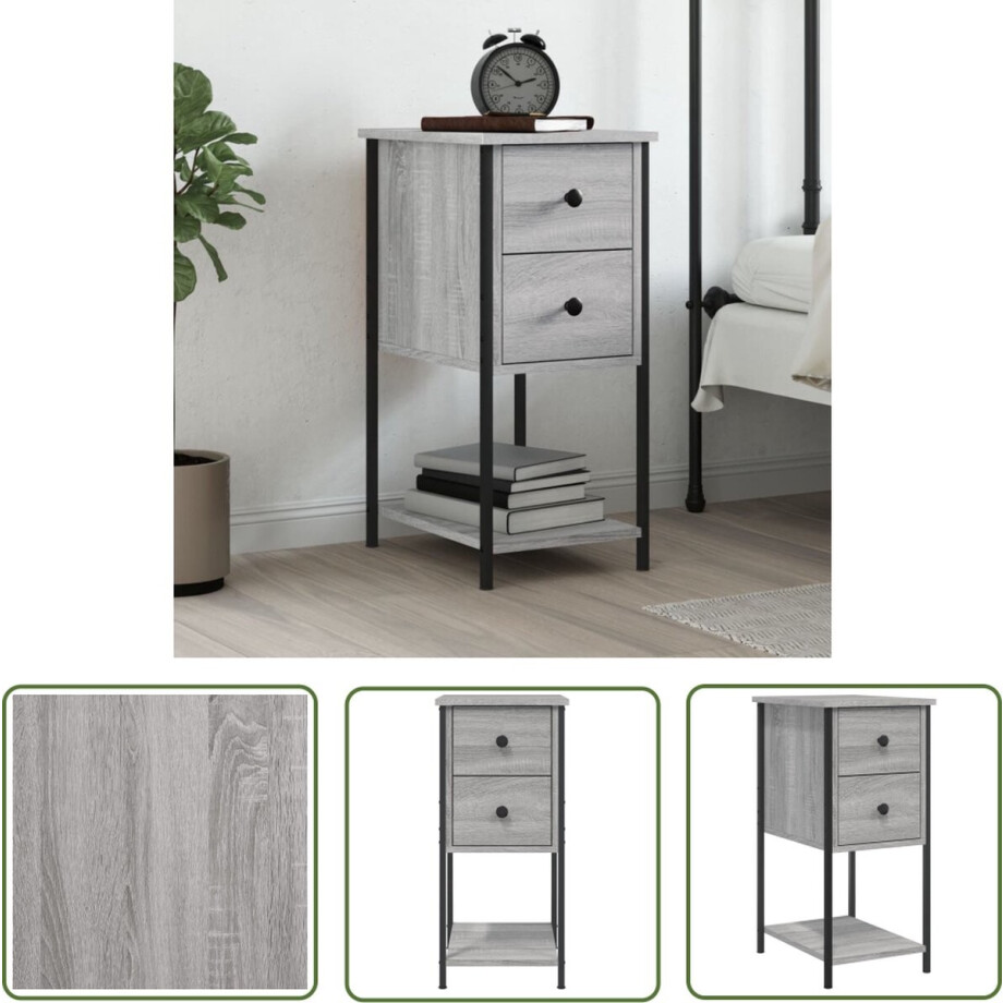 The Living Store Nachtkastje - naam - Nachtkastje - Afmetingen- 32 x 42 x 70 cm - Kleur- Grijs Sonoma Eiken afbeelding 1