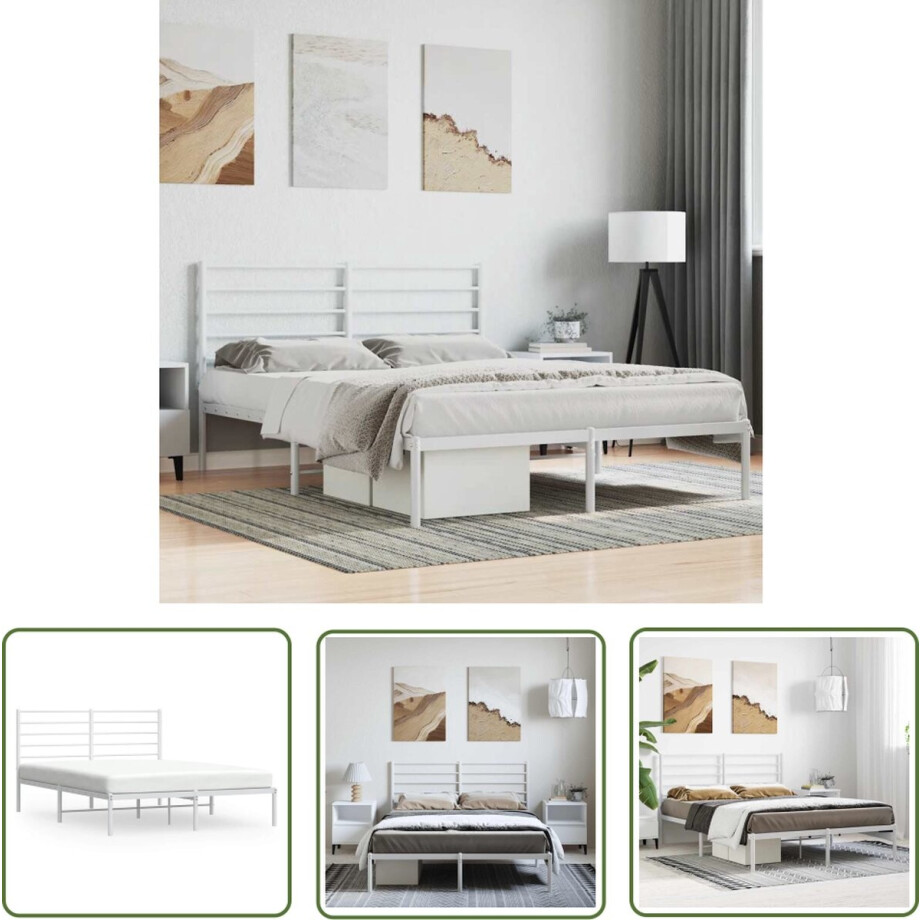 vidaXL Klassieke Bed - Robuust Bedframe - Bedframe met hoofdbord metaal wit 150x200 cm - Metalen Bedframe - Staal Bedframe - Wit Bedframe vidaXL Klassieke Bed - Robuust Bedframe - Bedframe met hoofdbord metaal wit 150x200 cm - Metalen Bedframe - Staal Bedframe - Wit Bedframe afbeelding 1