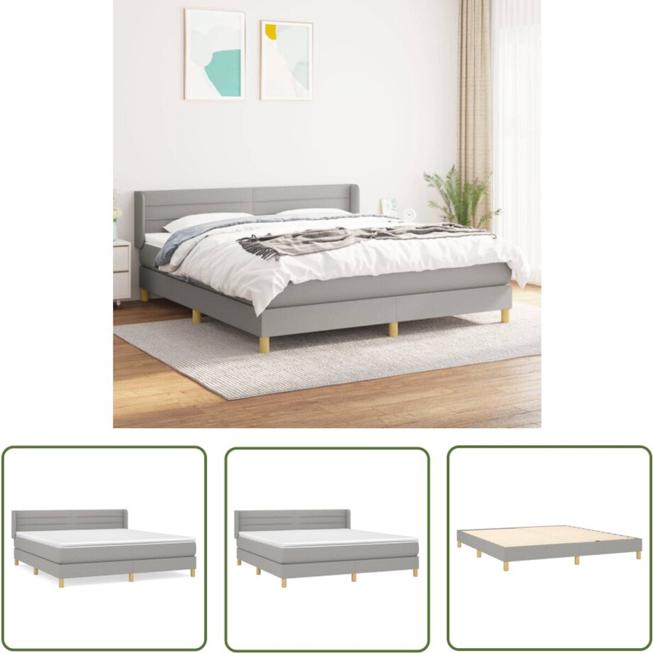 vidaXL Boxspring - Boxspringbed - Boxspring met matras stof lichtgrijs 160x200 cm - Tweepersoonsbed - Grijs Bed - Slaapcomfort afbeelding 1