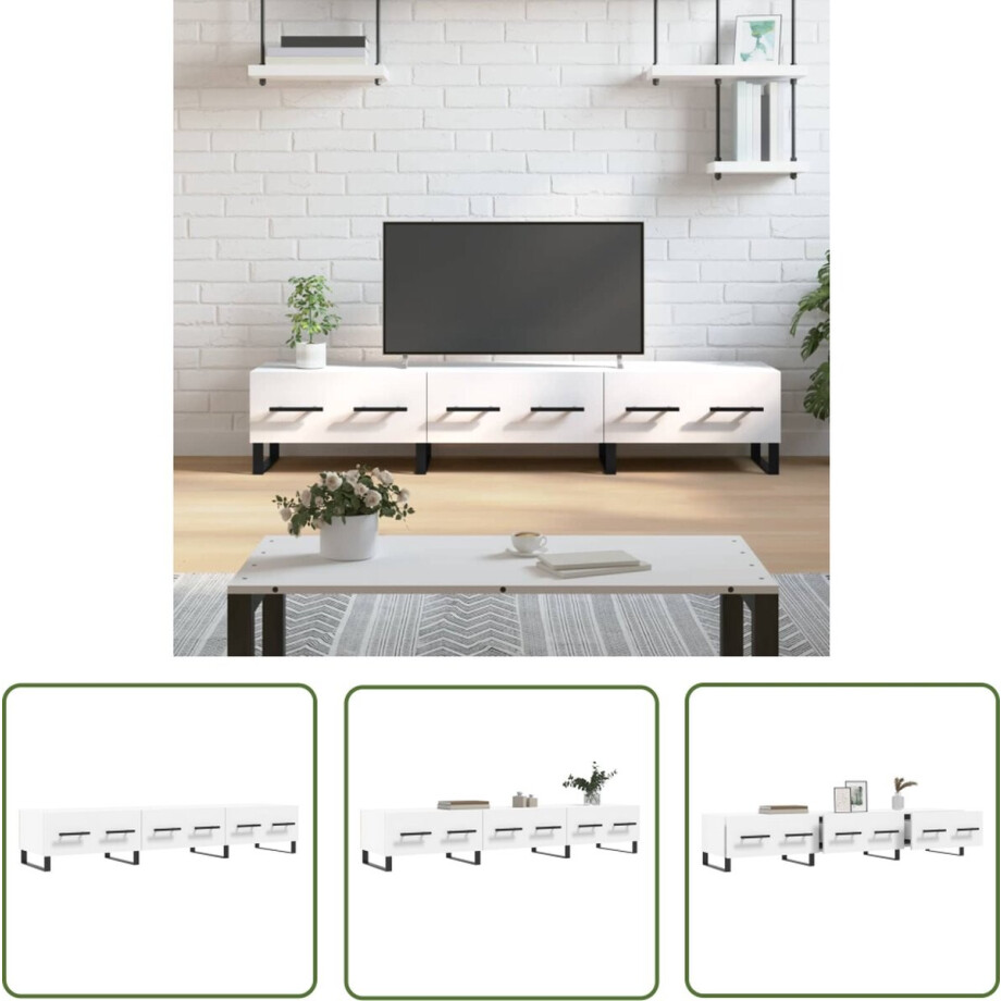 vidaXL Tv Kast - Televisiekast - Tv-meubel 150x36x30 cm bewerkt hout wit - Tv Meubels - Mediakast - Salontafel vidaXL Tv Kast - Televisiekast - Tv-meubel 150x36x30 cm bewerkt hout wit - Tv Meubels - Mediakast - Salontafel afbeelding 1