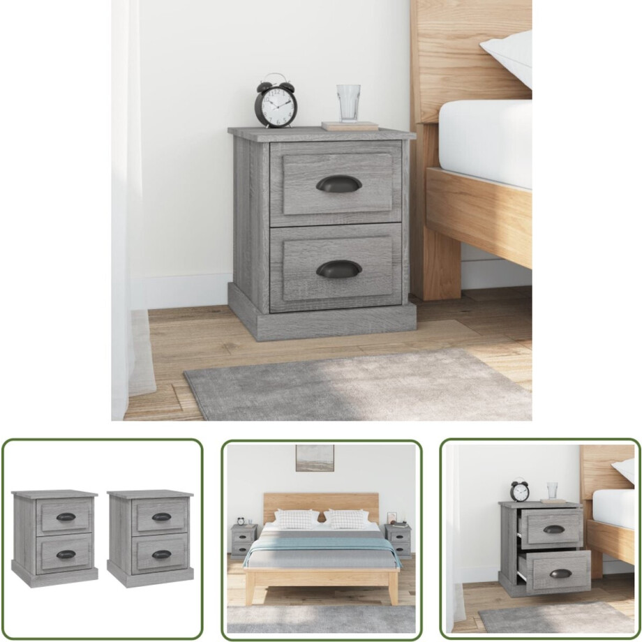 vidaXL Kastjes - Nachtkastjes - Nachtkastjes 2 st 39x39x47,5 cm bewerkt hout grijs sonoma eiken - Nachtkast - Bedroom Furniture - Houten Kast afbeelding 1