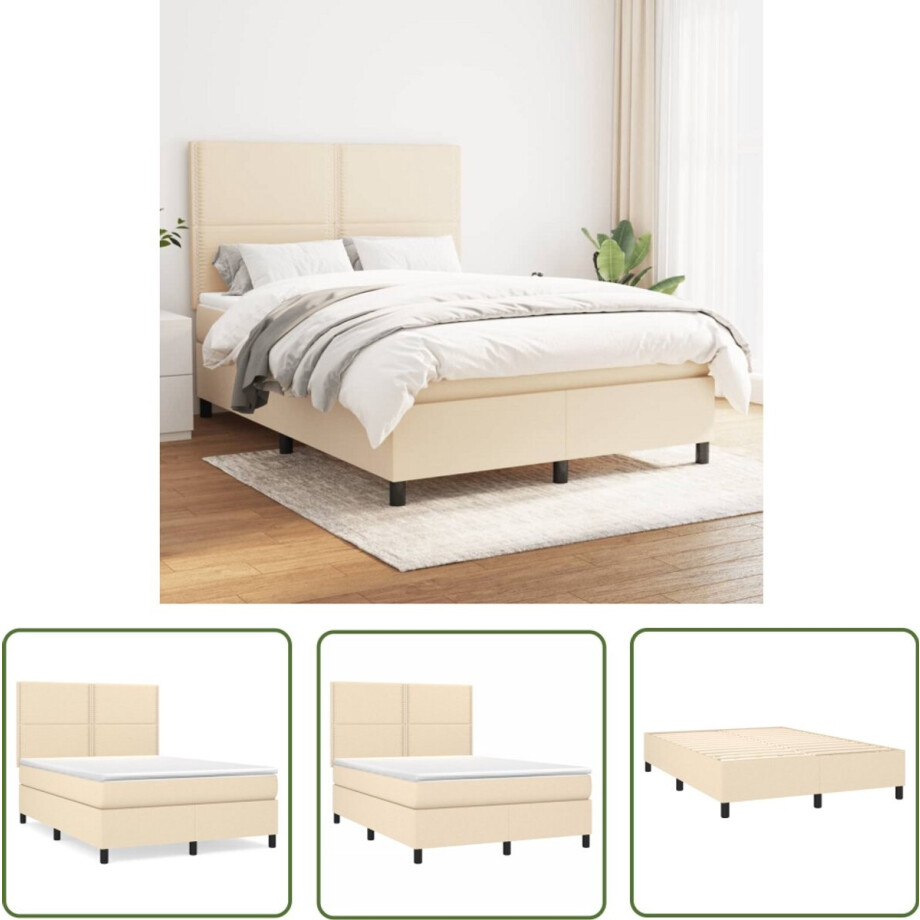 vidaXL Boxspring met Matras - Crèmekleurig - 140x190 cm Boxspringbed - Boxspring - Bed - Matras - Pocketed Spring Mattress vidaXL Boxspring met Matras - Crèmekleurig - 140x190 cm Boxspringbed - Boxspring - Bed - Matras - Pocketed Spring Mattress afbeelding 1
