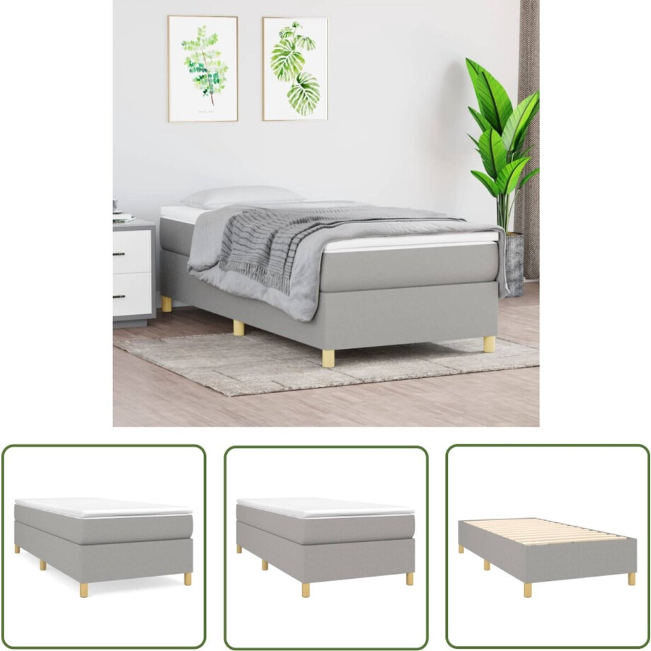 vidaXL Boxspring - Boxspringbed - Boxspring met matras stof lichtgrijs 80x200 cm - Tweepersoonsbed - Bed Met Hoofdbord - Grijs Bed afbeelding 1