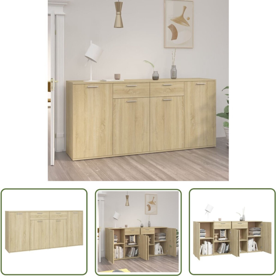 vidaXL Salontafel - Dressoir - Dressoir 160x36x75 cm bewerkt hout sonoma eikenkleurig - Kast - Houten Meubilair - Sonoma Eiken vidaXL Salontafel - Dressoir - Dressoir 160x36x75 cm bewerkt hout sonoma eikenkleurig - Kast - Houten Meubilair - Sonoma Eiken afbeelding 1