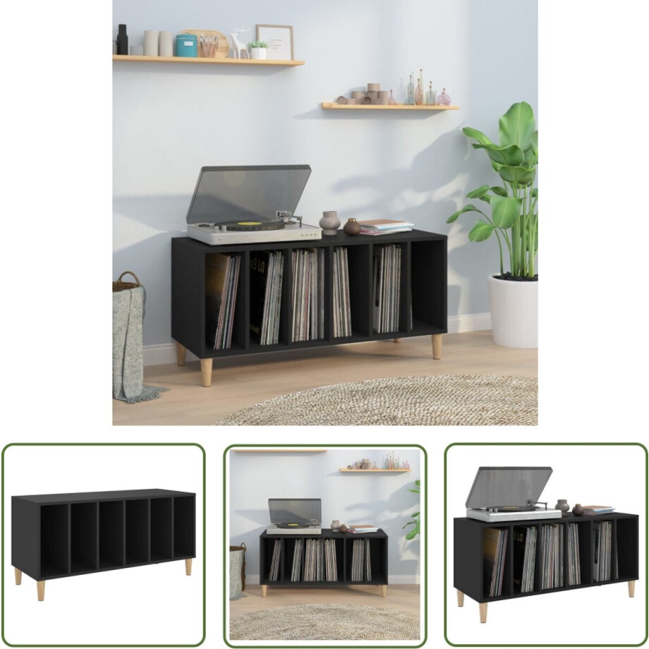 vidaXL Houtskelet - Platenkast - Platenkast 100x38x48 cm bewerkt hout zwart - Vintage Kast - Mediabox - Opslagkast vidaXL Houtskelet - Platenkast - Platenkast 100x38x48 cm bewerkt hout zwart - Vintage Kast - Mediabox - Opslagkast afbeelding 1