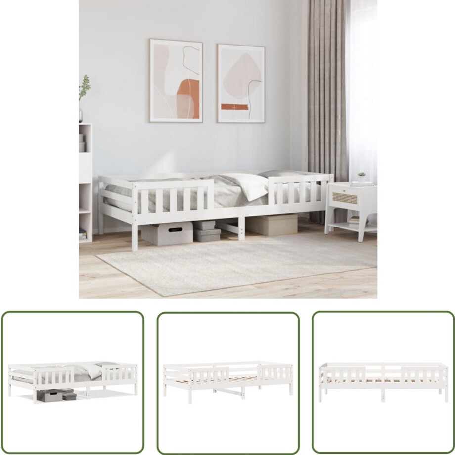 vidaXL Bedframe - Slaapkamers - Bedframe zonder matras massief grenenhout wit 80x200 cm - Houten Bed - Grenenhouten Bed - Enkelpersoonsbed afbeelding 1
