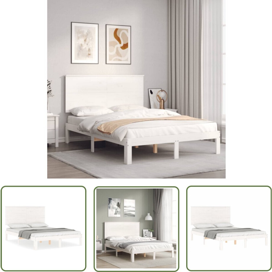 vidaXL Wit Houten Bedframe - 120x190 cm Massief Hout Bed - Grenenhout Bed - Wit Bed - Tweepersoons Bed - Boxspring Bed afbeelding 1