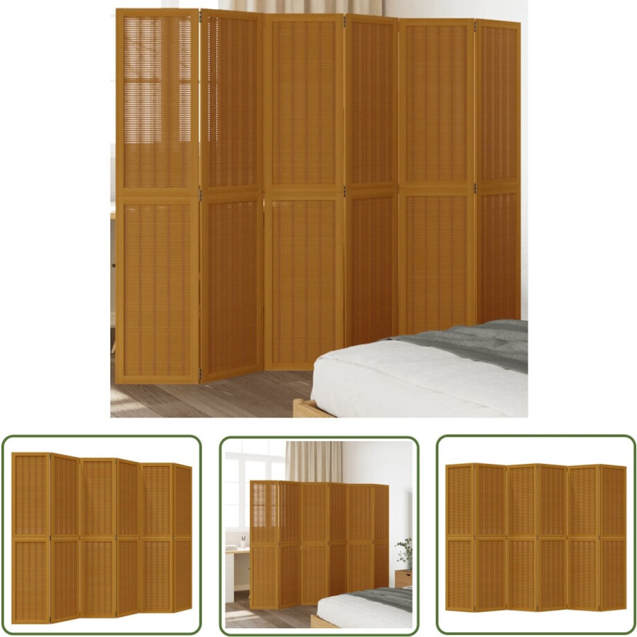 vidaXL Privacy Scherm - Kamerscherm - Kamerscherm met 6 panelen massief paulowniahout bruin - Bamboe Kamersscherm - Houten Kamerscherm - Paulownia Hout vidaXL Privacy Scherm - Kamerscherm - Kamerscherm met 6 panelen massief paulowniahout bruin - Bamboe Kamersscherm - Houten Kamerscherm - Paulownia Hout afbeelding 1