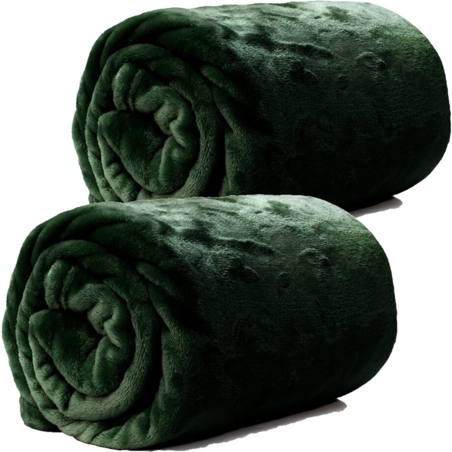 Unique Living Plaid/deken - 2x - fleece - smaragd groen - polyester - 130 x 180 cm Unique Living Plaid/deken - 2x - fleece - smaragd groen - polyester - 130 x 180 cm afbeelding 1