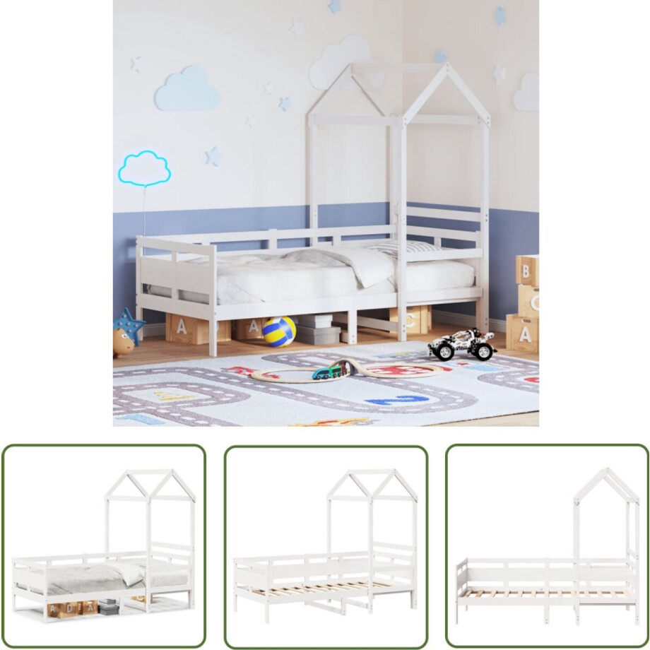 vidaXL Kinderbed - Slaapbank - Slaapbank met bedhuis 80x200 cm massief grenenhout wit - Bed Met Lade - Massief Hout - Grenenhout afbeelding 1