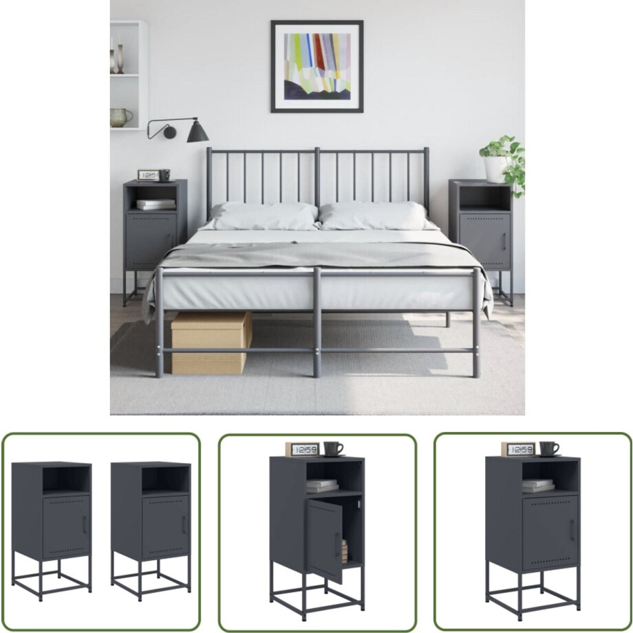 vidaXL Industrieel Design - Nachtkastje - Nachtkastjes 2 st 36x39x78 cm staal antracietkleurig - Metalen Nachtkastje - Staal Nachtkastje - Antraciet Kleur vidaXL Industrieel Design - Nachtkastje - Nachtkastjes 2 st 36x39x78 cm staal antracietkleurig - Metalen Nachtkastje - Staal Nachtkastje - Antraciet Kleur afbeelding 1