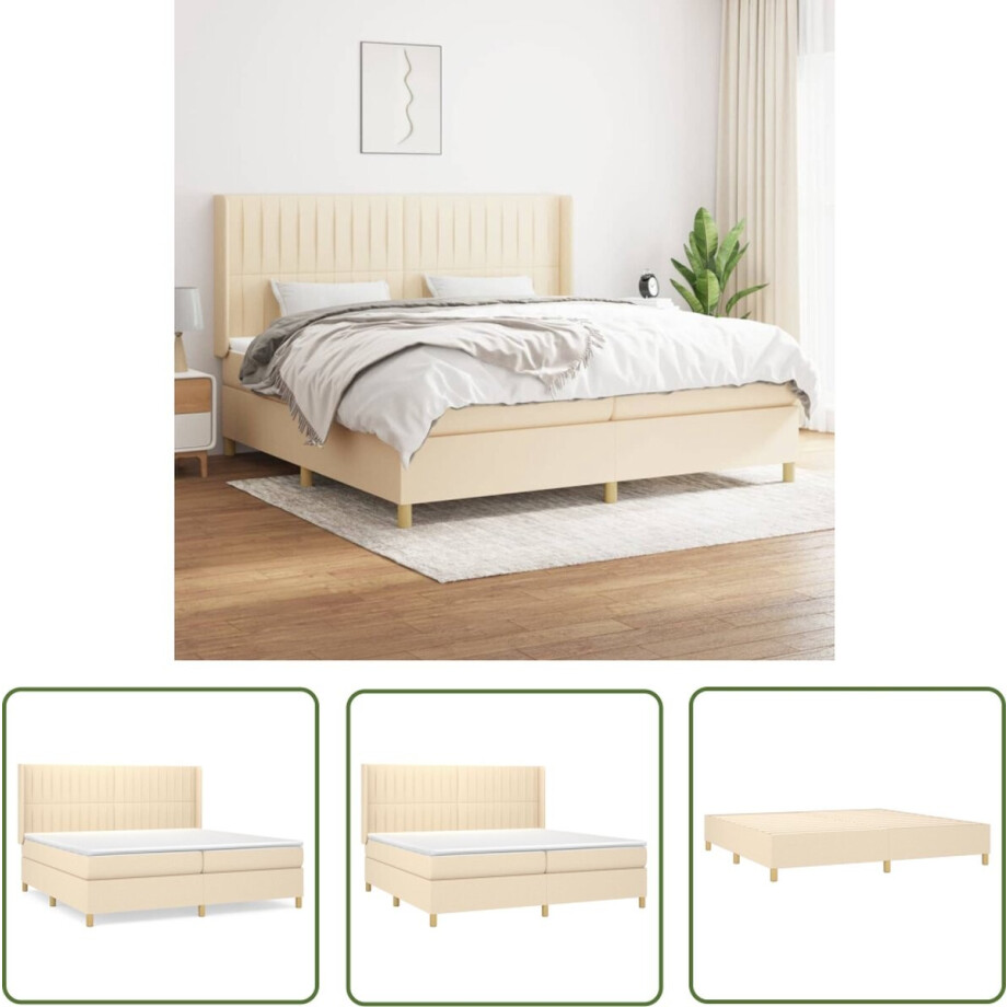 vidaXL Slaapcomfort - Boxspringbed - Boxspring met matras stof crèmekleurig 200x200 cm - Boxspring - Creme Kleur - Tweepersoonsbed afbeelding 1