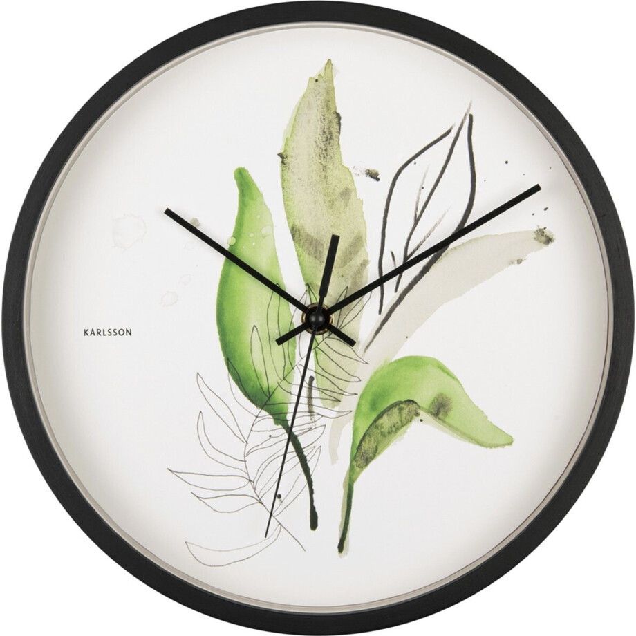 Karlsson Wandklok Botanical Leaves - Groen - Ø26cm - Wandklok afbeelding 1