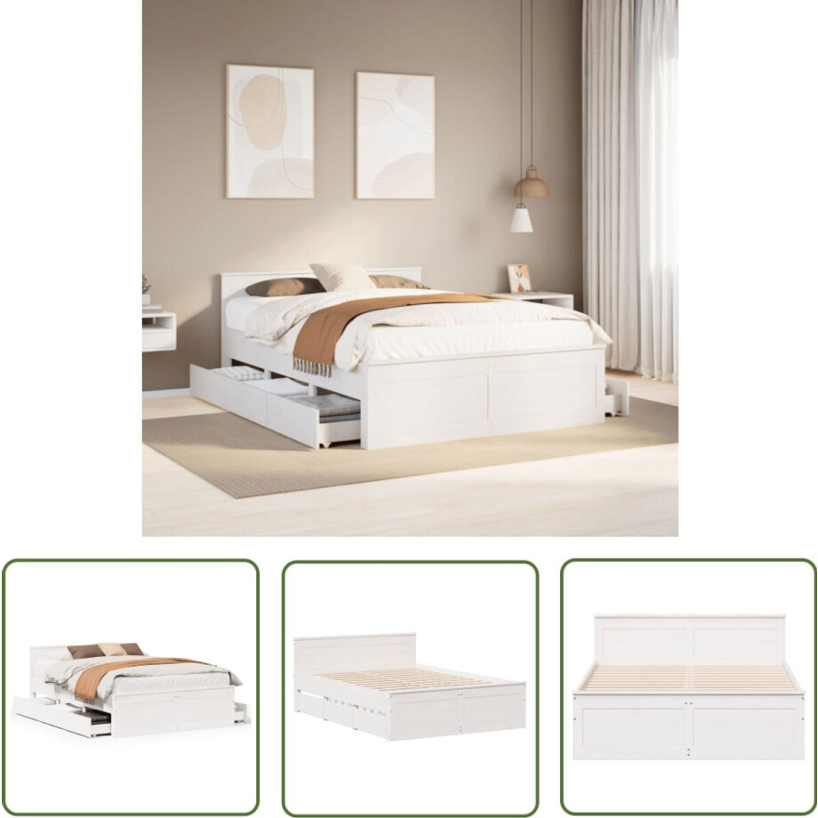 vidaXL Slaapkamers - Bedframe - Bedframe zonder matras met hoofdbord grenenhout wit 140x200 cm - Hout - Grenenhout - Bed vidaXL Slaapkamers - Bedframe - Bedframe zonder matras met hoofdbord grenenhout wit 140x200 cm - Hout - Grenenhout - Bed afbeelding 1