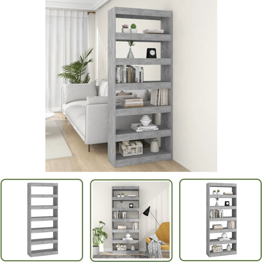 vidaXL Boekenplank - Boekenkast - Boekenkast/kamerscherm 80x30x198 cm bewerkt hout betongrijs - Grijze Boekenkast - Houtsoort - Woonkamermeubel vidaXL Boekenplank - Boekenkast - Boekenkast/kamerscherm 80x30x198 cm bewerkt hout betongrijs - Grijze Boekenkast - Houtsoort - Woonkamermeubel afbeelding 1