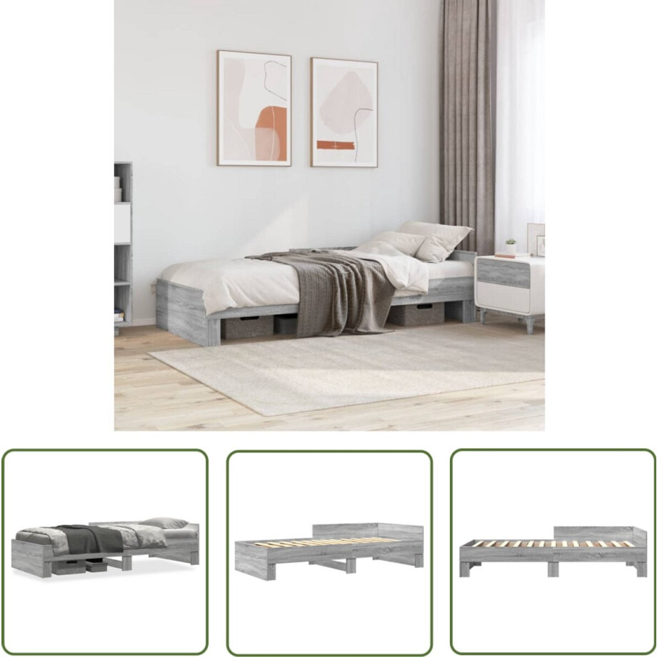 vidaXL Houten Bed Frame - Slaapcomfort - Bedframe bewerkt hout grijs sonoma eikenkleurig 90x190 cm - Bed Frame 90x190 - Grijze Bedbank - Sonoma Eiken vidaXL Houten Bed Frame - Slaapcomfort - Bedframe bewerkt hout grijs sonoma eikenkleurig 90x190 cm - Bed Frame 90x190 - Grijze Bedbank - Sonoma Eiken afbeelding 1