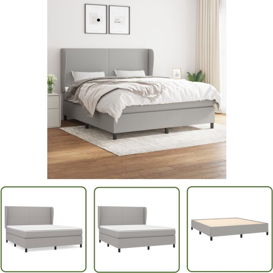 vidaXL Slaapcomfort - Boxspringbed - Boxspring met matras stof lichtgrijs 180x200 cm - Boxspring - Tweepersoonsbed - Slaapkamerinrichting afbeelding 1