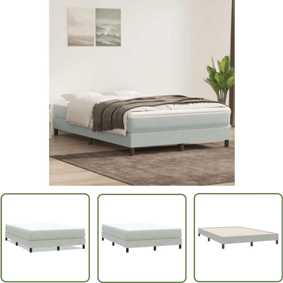 vidaXL Boxspring Frame - Boxspring - Boxspring zonder matras fluweel lichtgrijs 140x220 cm - Fluweel Bed - Licht Grijs Bed - Tweepersoons Bed vidaXL Boxspring Frame - Boxspring - Boxspring zonder matras fluweel lichtgrijs 140x220 cm - Fluweel Bed - Licht Grijs Bed - Tweepersoons Bed afbeelding 1