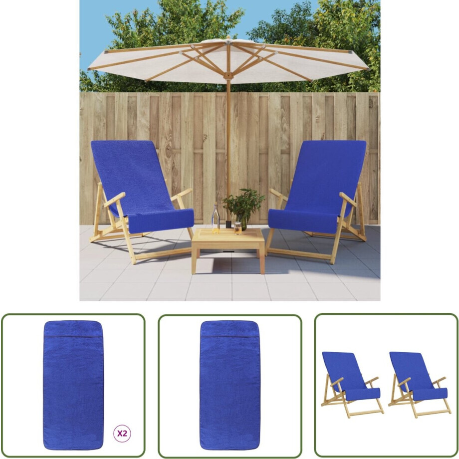 vidaXL Beach Towel - Strandhanddoek - Strandhanddoeken 2 st 400 g/m² 60x135 cm stof koningsblauw - Blauwe Handdoek - Badelaken - Zomerse Accessoires afbeelding 1